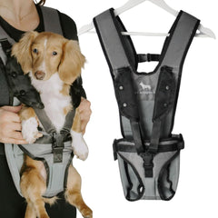My Modern Pet dog carrier backpack front view shows secure fit for small dogs