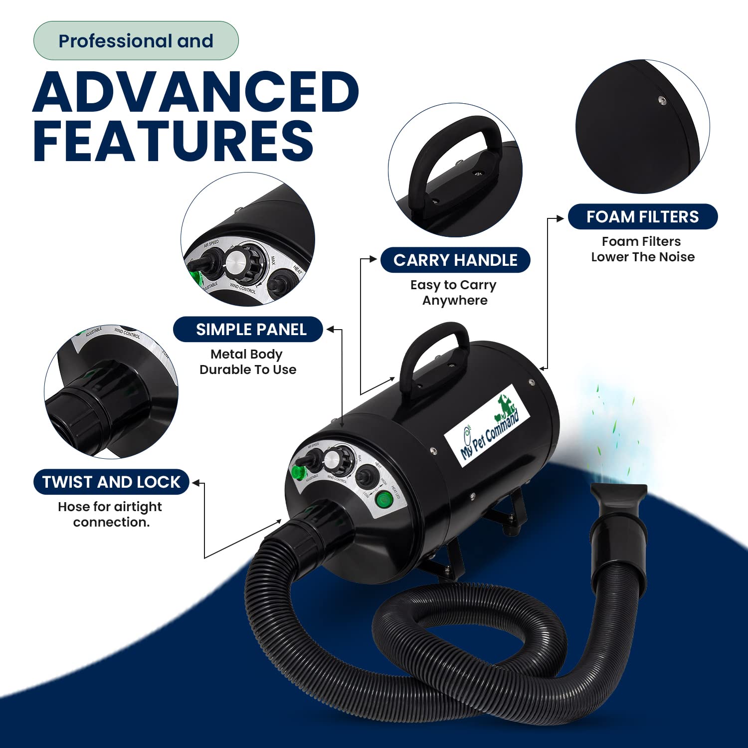 My Pet Command dog brush attachments for faster deshedding and grooming.