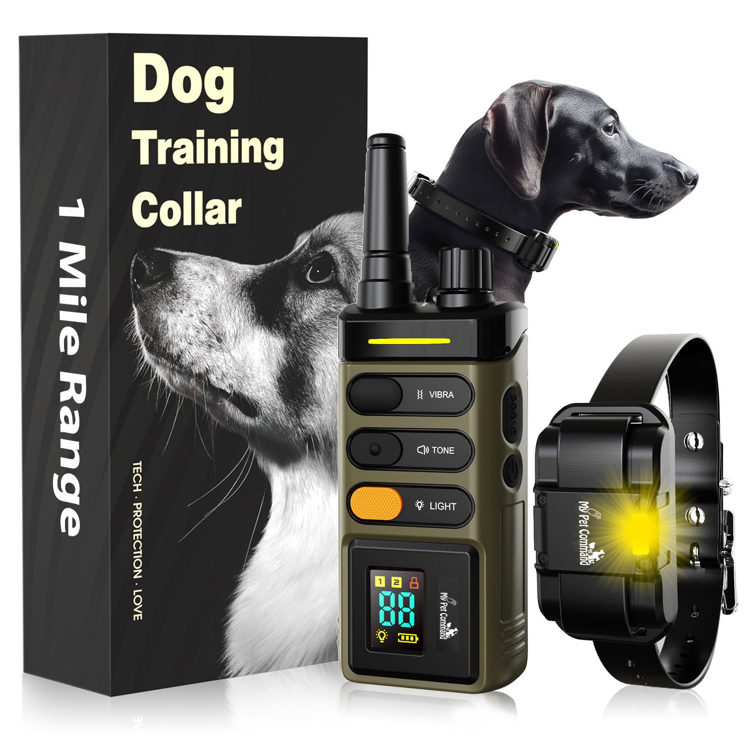My Pet Command long-range-dog-training-collar-remote image highlights one-mile training range for better recall.