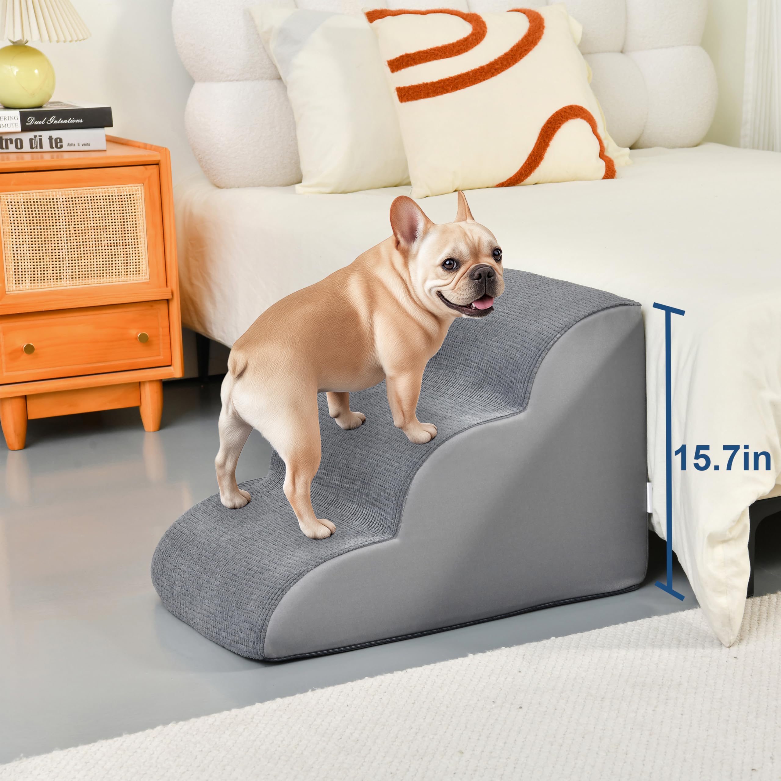 MYAXBD dog stairs non-slip corduroy-cover keeps pets secure on furniture.
