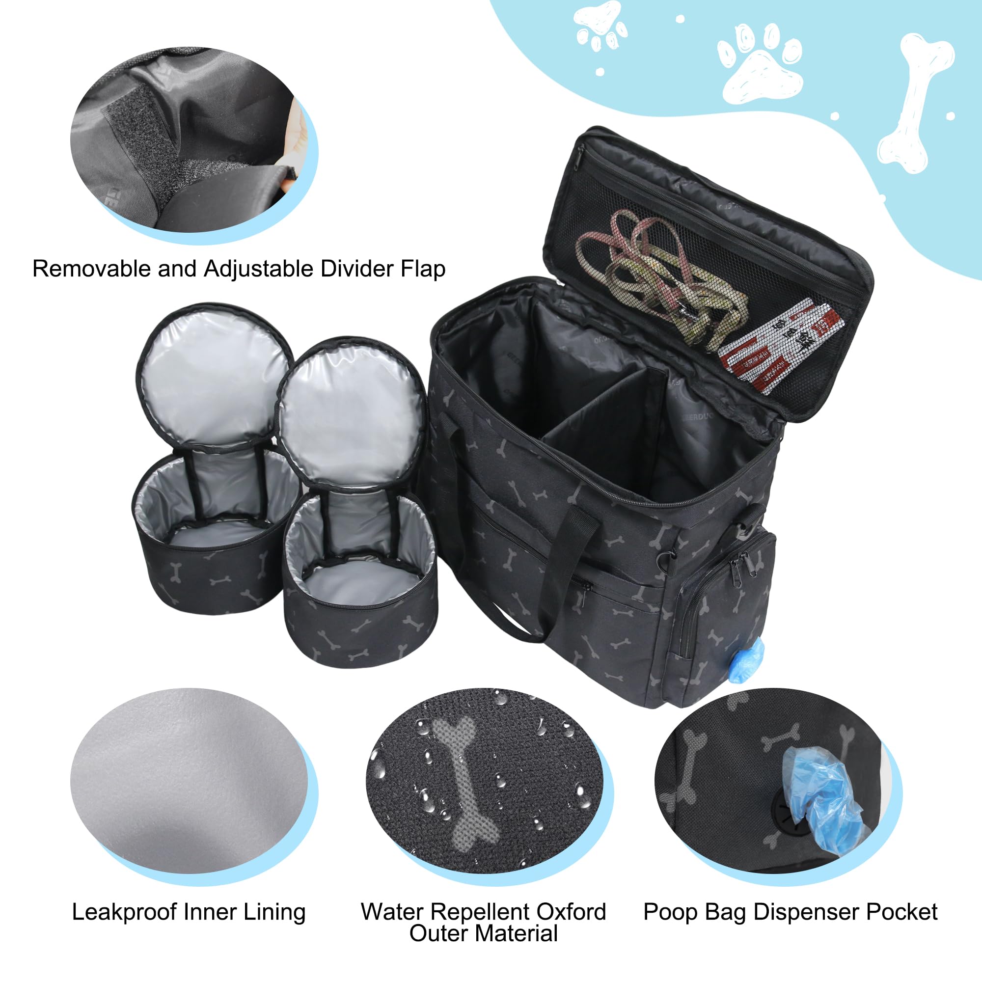 MYDAYS dog travel bag multi-pocket design provides quick access to leashes and treats