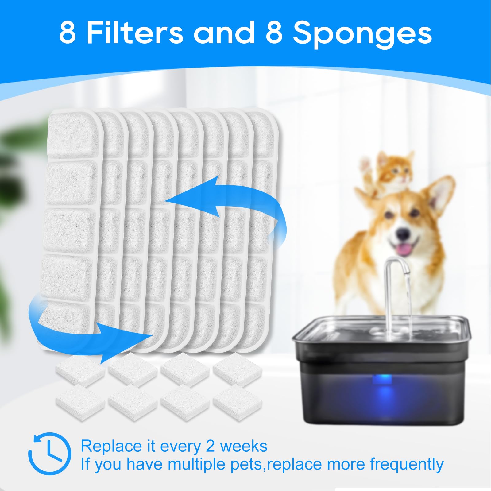 MyfatBOSS 8-pack pump sponges ensure smooth fountain flow.