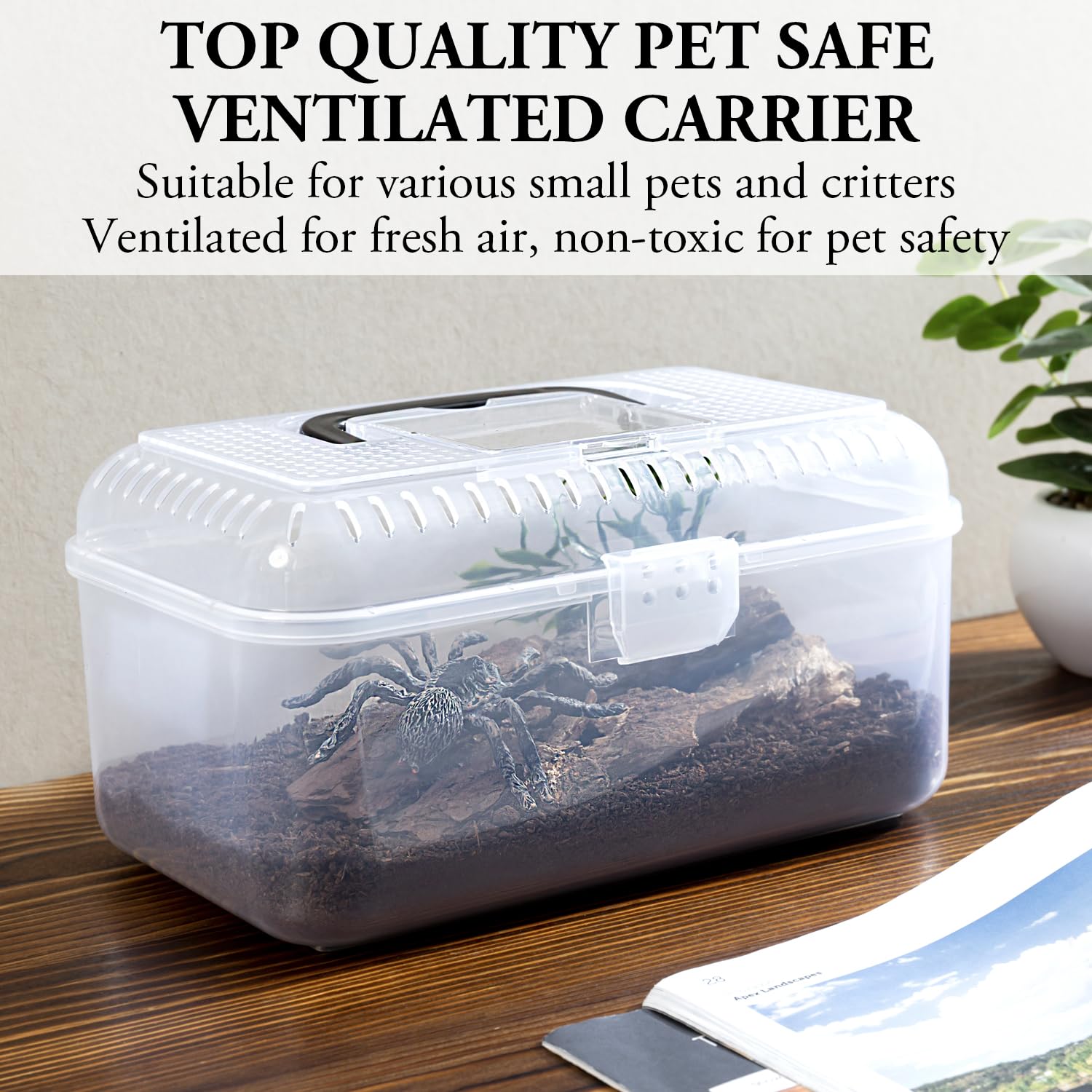 MyGift reptile carrier terrarium open lid enables easy placement and removal of small pets.