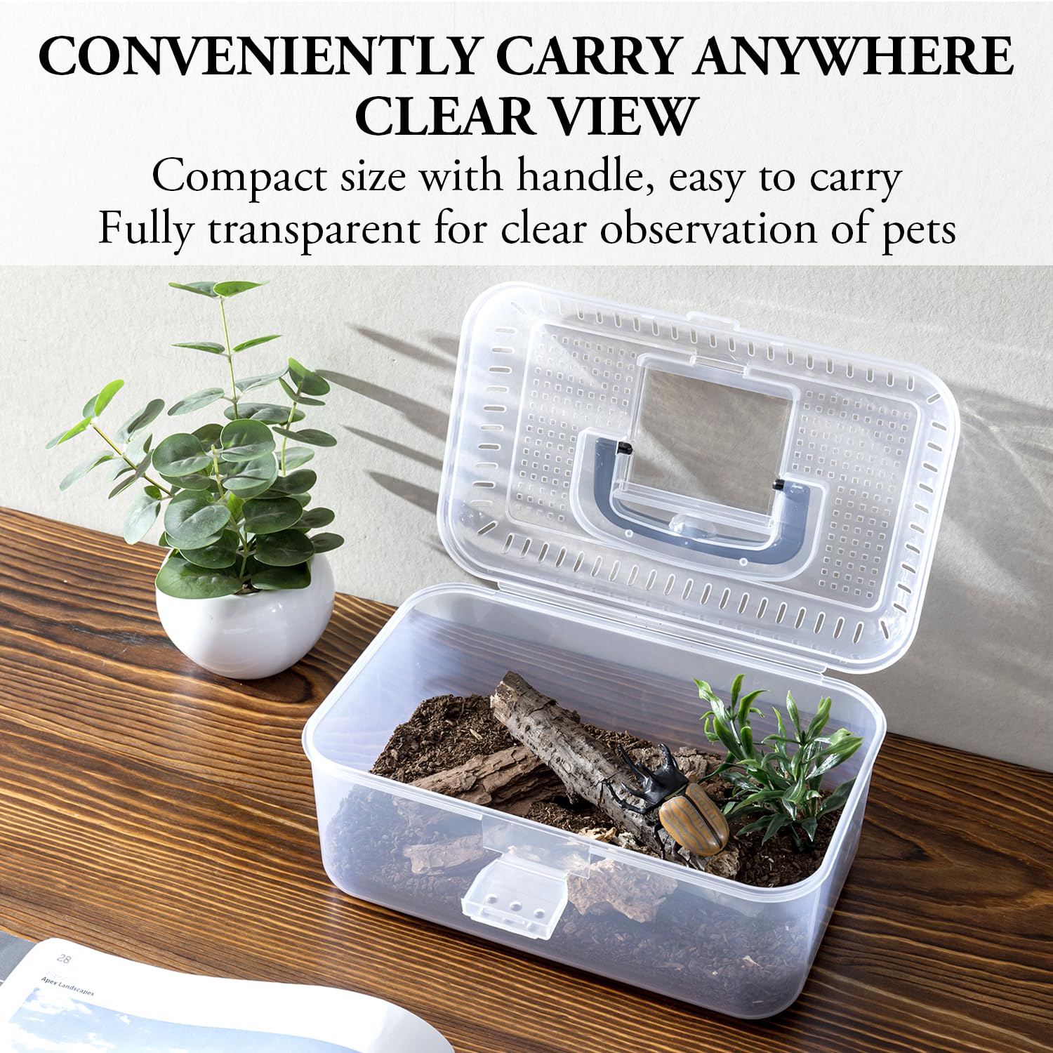 MyGift reptile carrier terrarium transport-handle demonstrates portable, on-the-go design for quick trips.