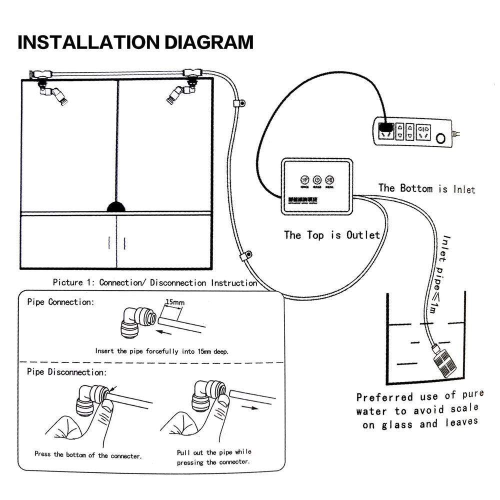 MYGIIKAKA reptile fogger installation guide demonstrates safe placement away from the terrarium.