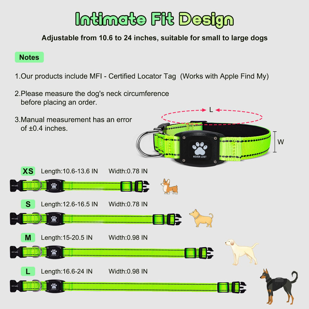 Myiwb GPS dog collar tracker adjustable XS to L for versatile sizing.