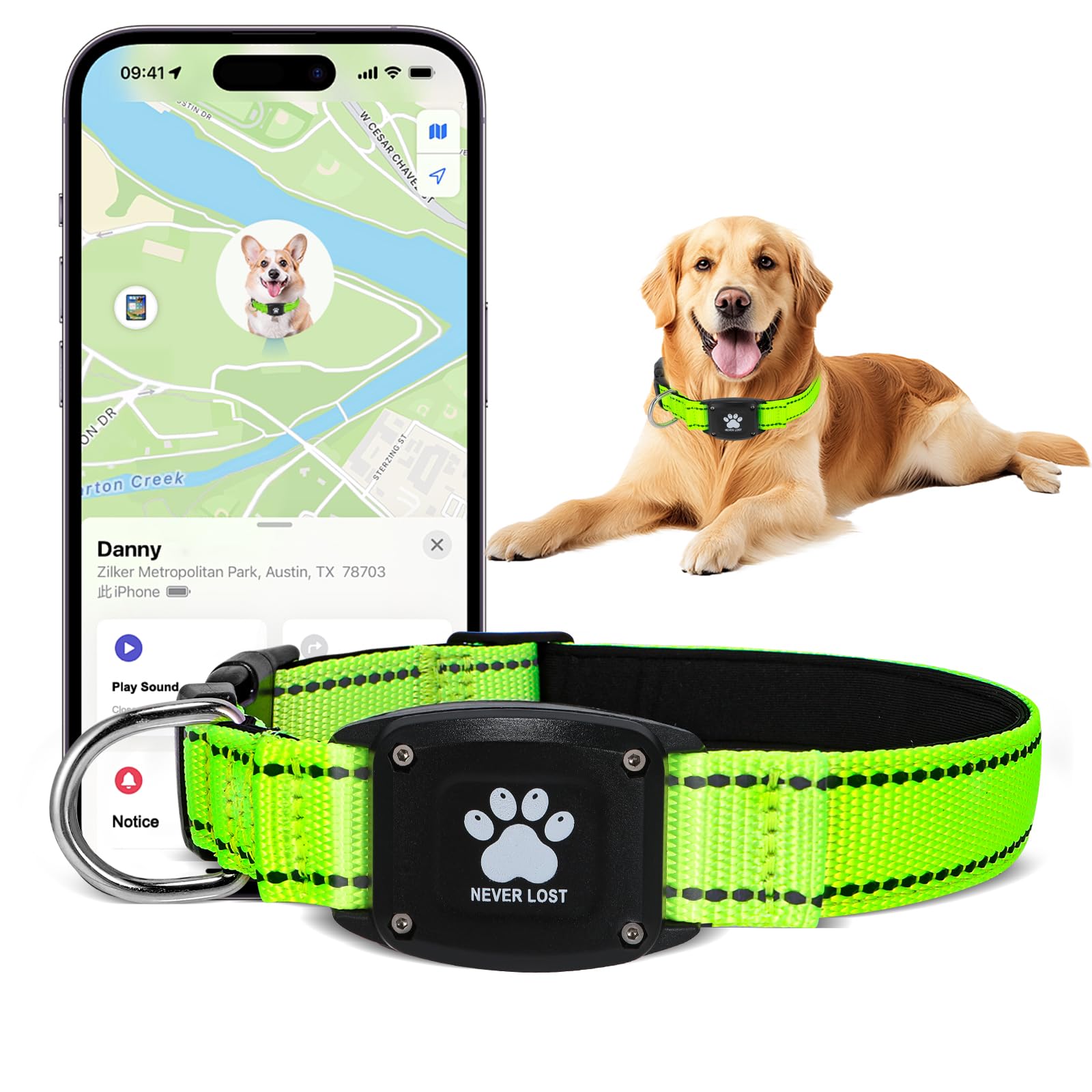 Myiwb GPS dog collar tracker waterproof close-up showing rugged nylon build for outdoor adventures.