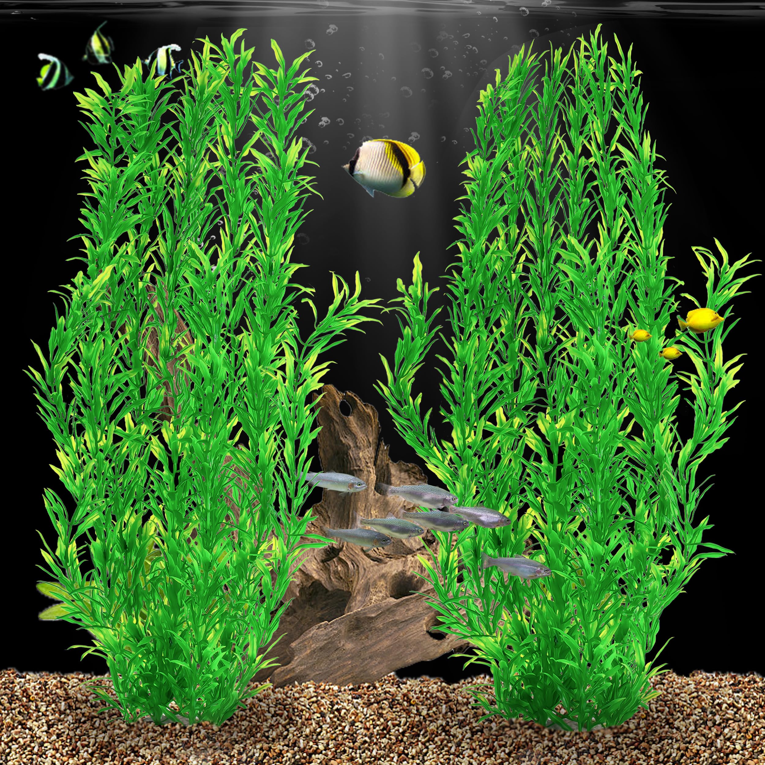 MyLifeUNIT plastic aquarium plants with soft leaves safe for fish exploration.