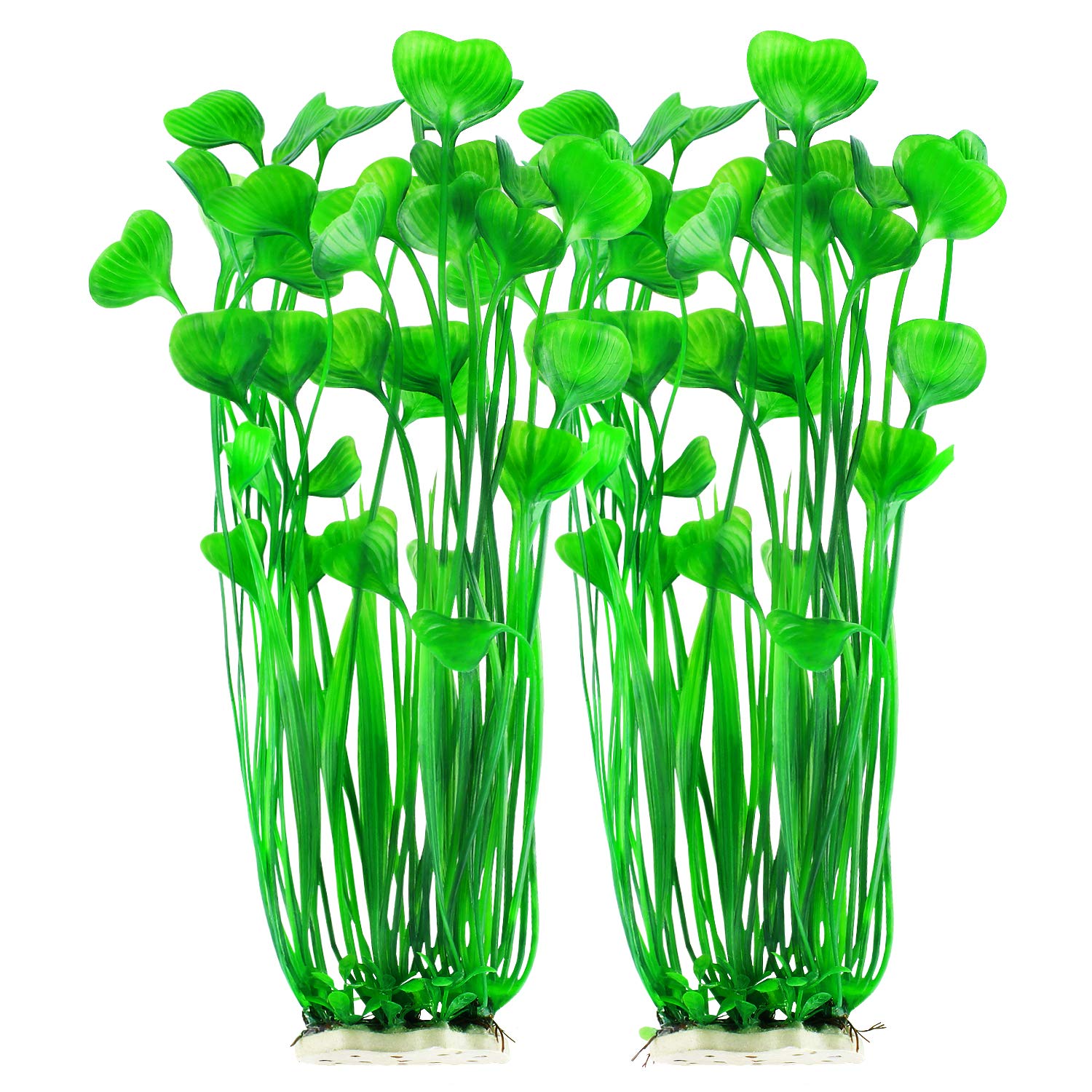 MyLifeUNIT plastic fish tank plants with heart-shaped leaves stand tall for vertical aquarium decor.