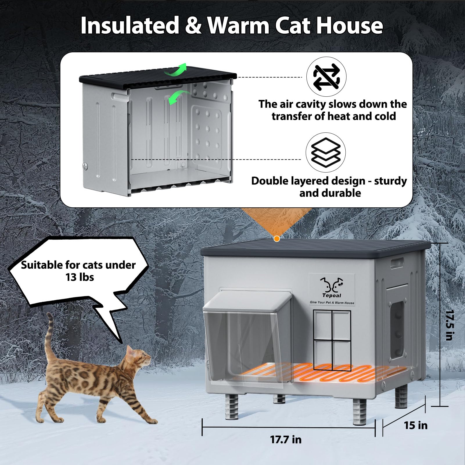 Myodal elevated feet design keeps paws dry and cozy off the ground.