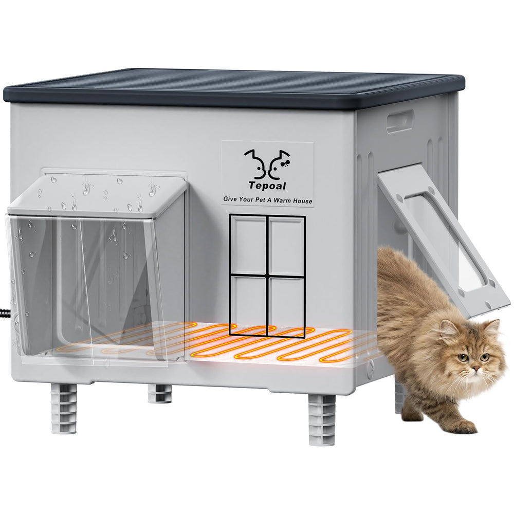 Myodal indestructible heated cat house in winter design showing rugged outdoor protection.