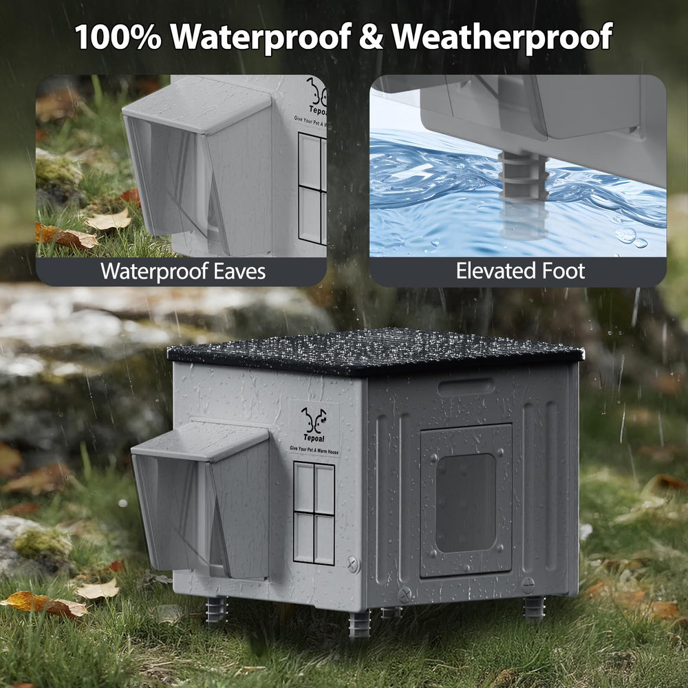 Myodal waterproof awning and escape door protecting against rain with safe exits.