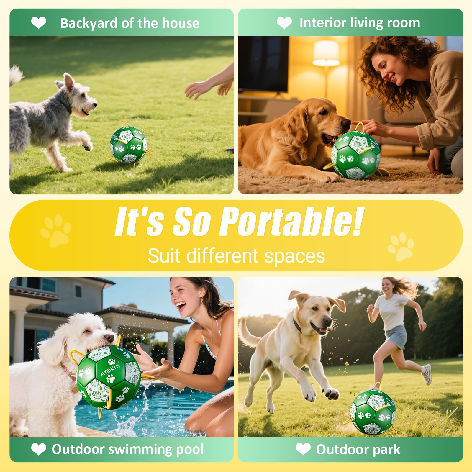 MYOKIA dog soccer ball hexagon texture improves grip and bounce