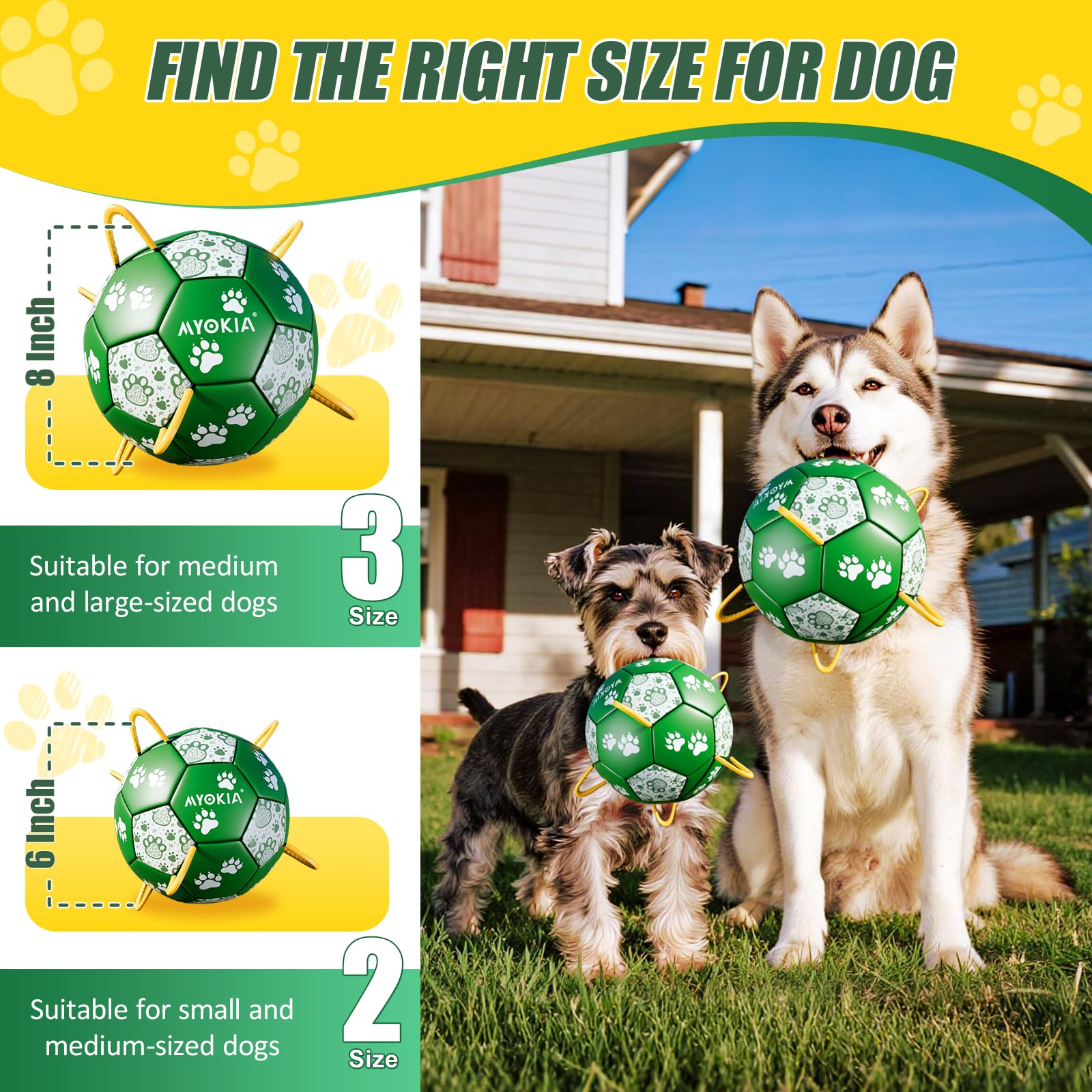 MYOKIA paw-design green-white ball high visibility for longer play