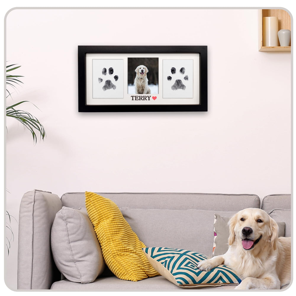 MYPAWLETS dog pawprint frame closeup shows sturdy wood for lasting memories