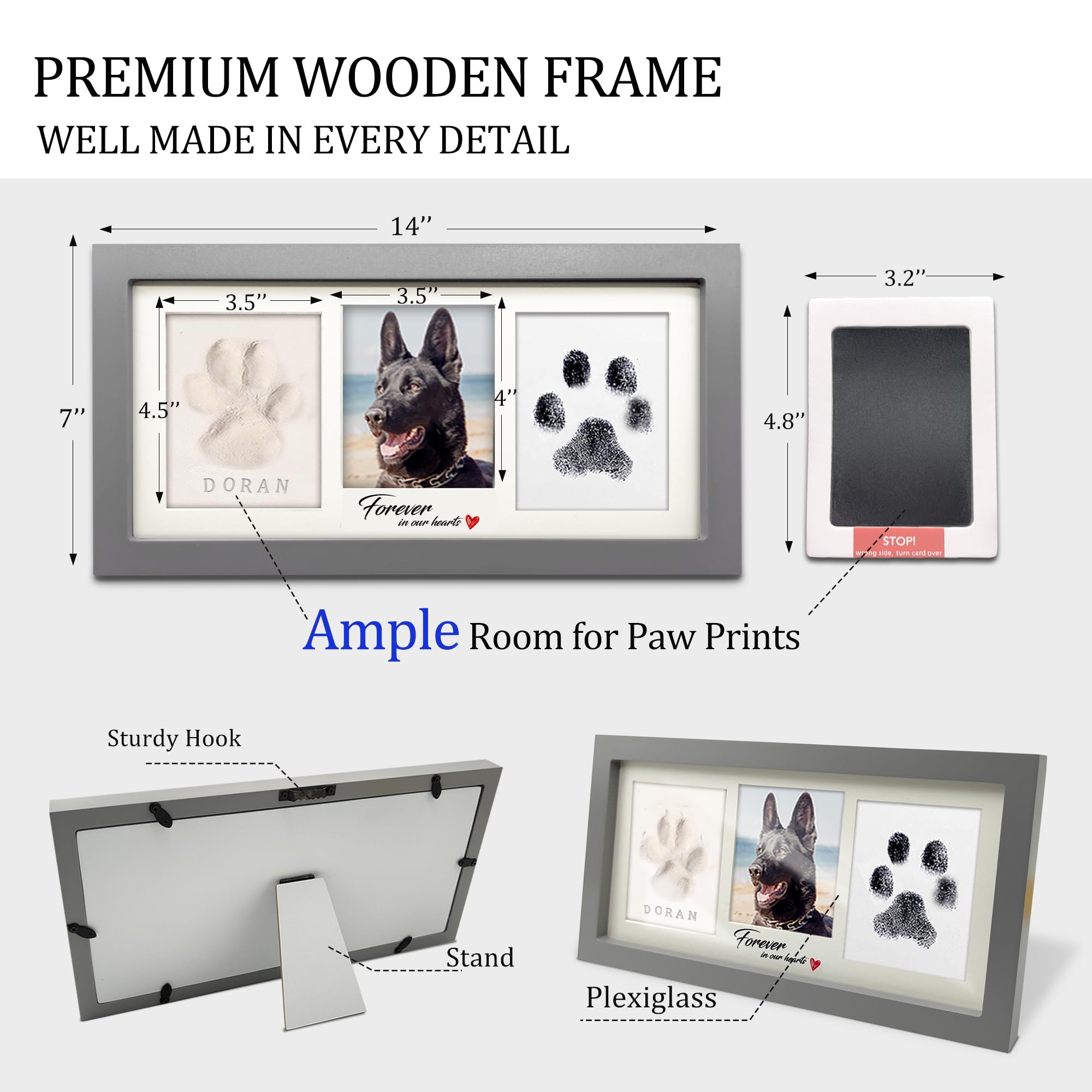 MYPAWLETS frame stand and wall hook offer flexible display options.