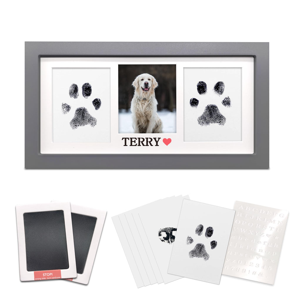 MYPAWLETS paw print frame with ink pads kit captures a cherished paw impression.