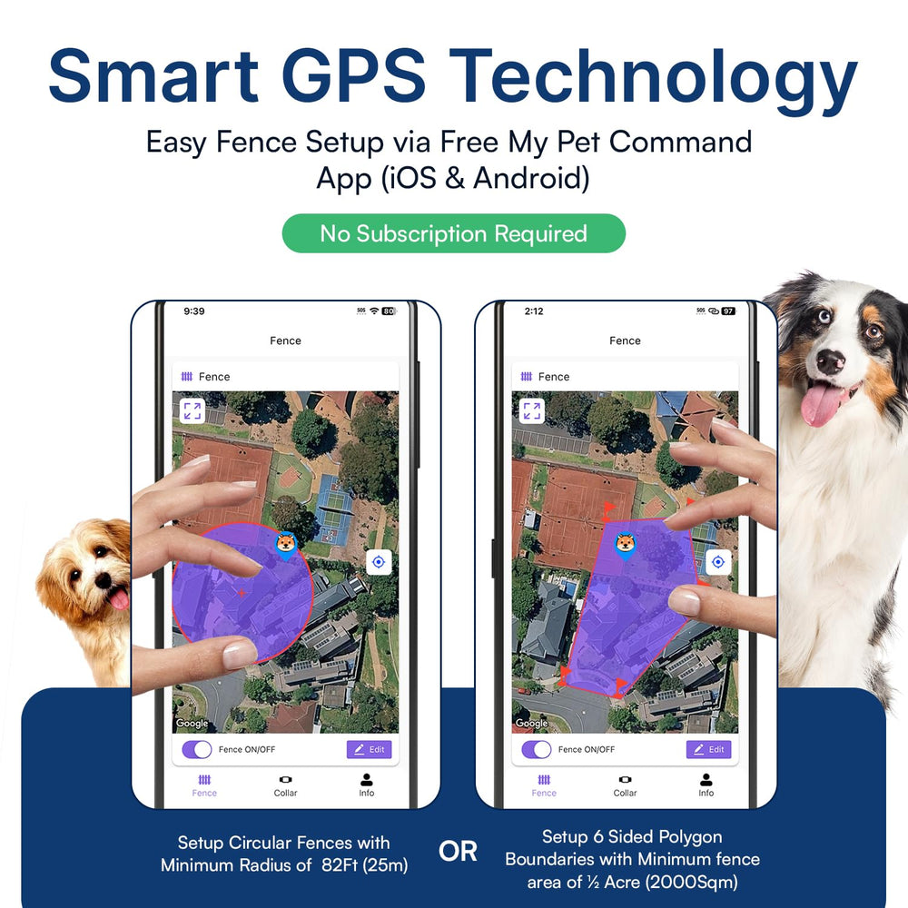 My Pet Command boundary map on screen enables flexible 6-sided or circular fences