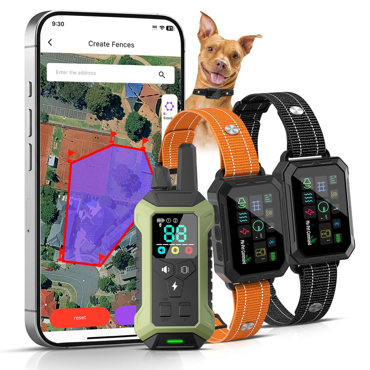 My Pet Command GPS Fence app setup shows boundary creation for safe outdoor play