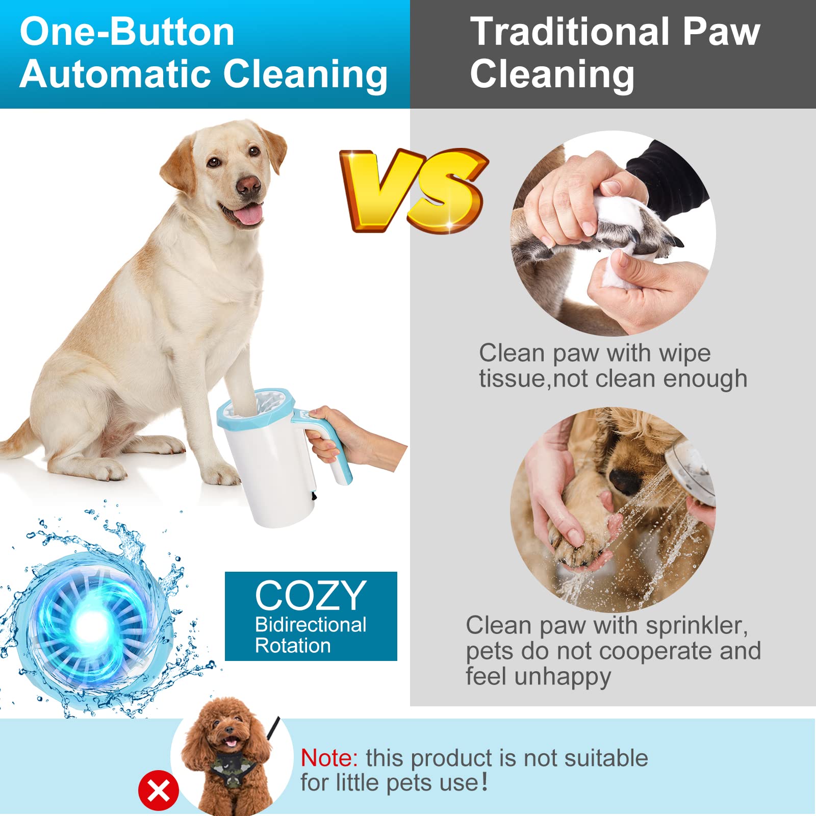 MYPIN 7.4V high-power motor delivers stronger cleaning for muddy paws.
