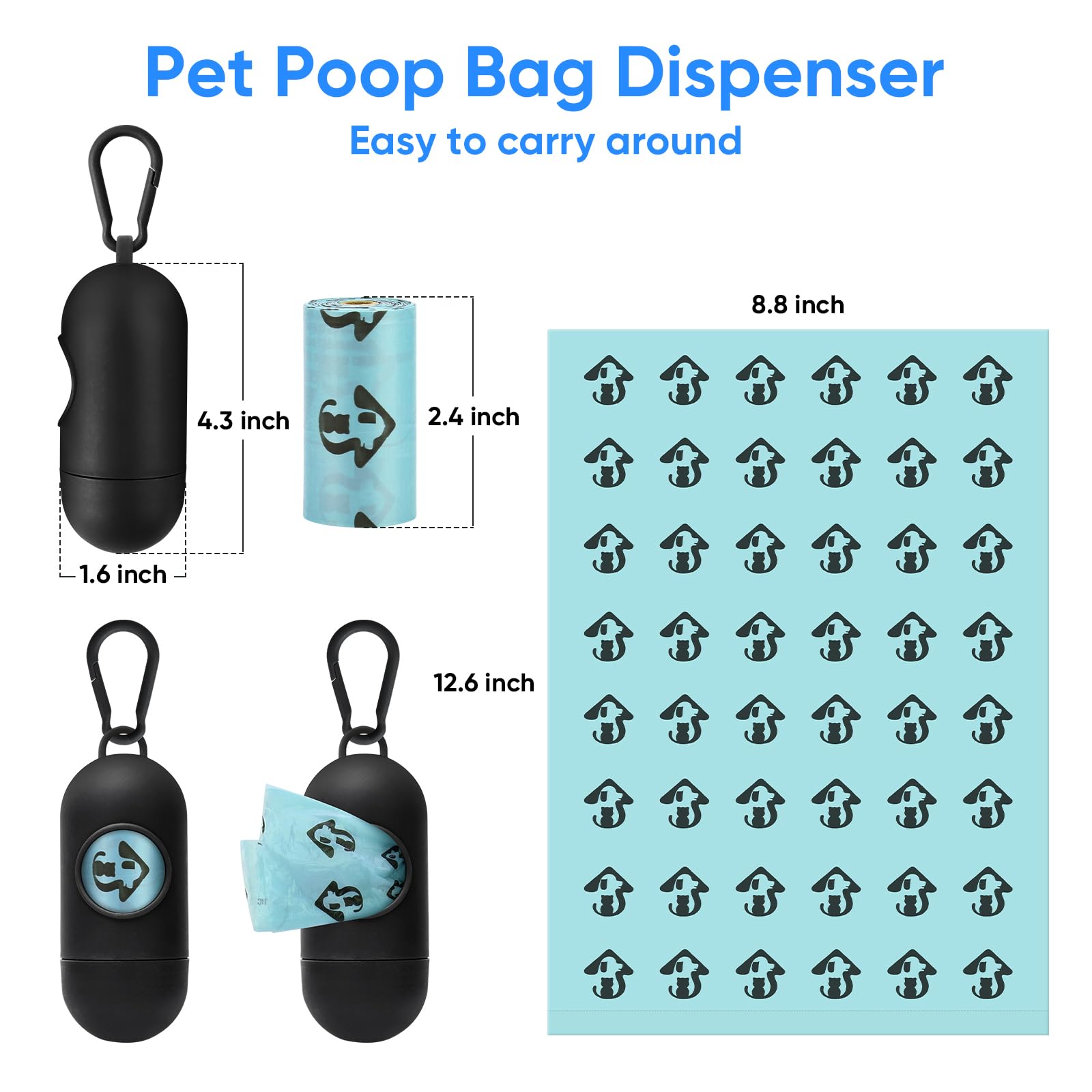 MYPIN bag dispenser attached to pet rope for hands-free transport