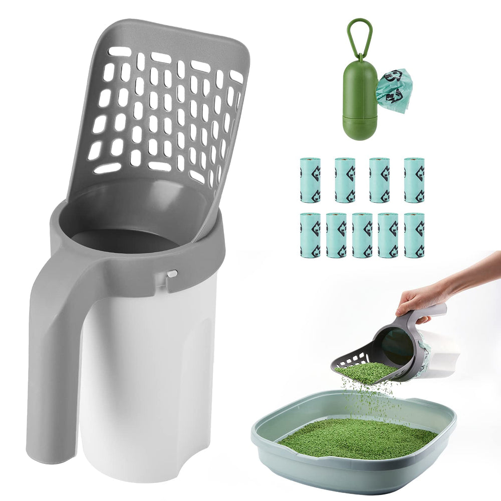 MYPIN cat litter scooper with holder enables quick one-handed cleanup.