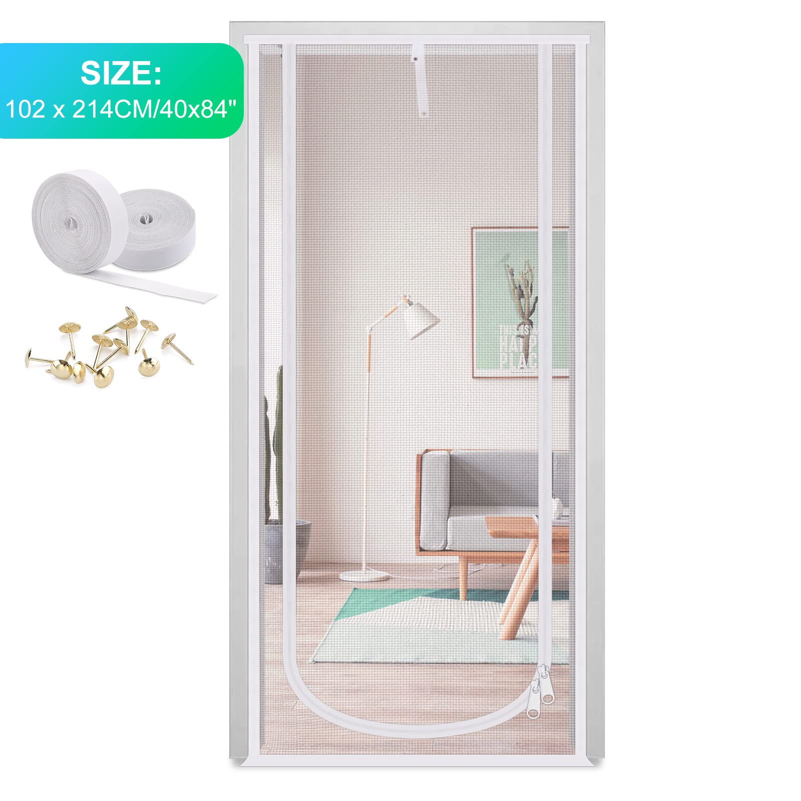 MYPIN cat-proof screen door bilateral zipper close-up for convenient entry