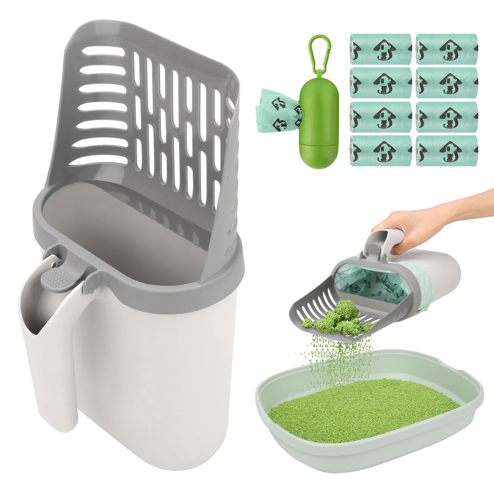 MYPIN cat scooper with holder for quick one-handed cleanup