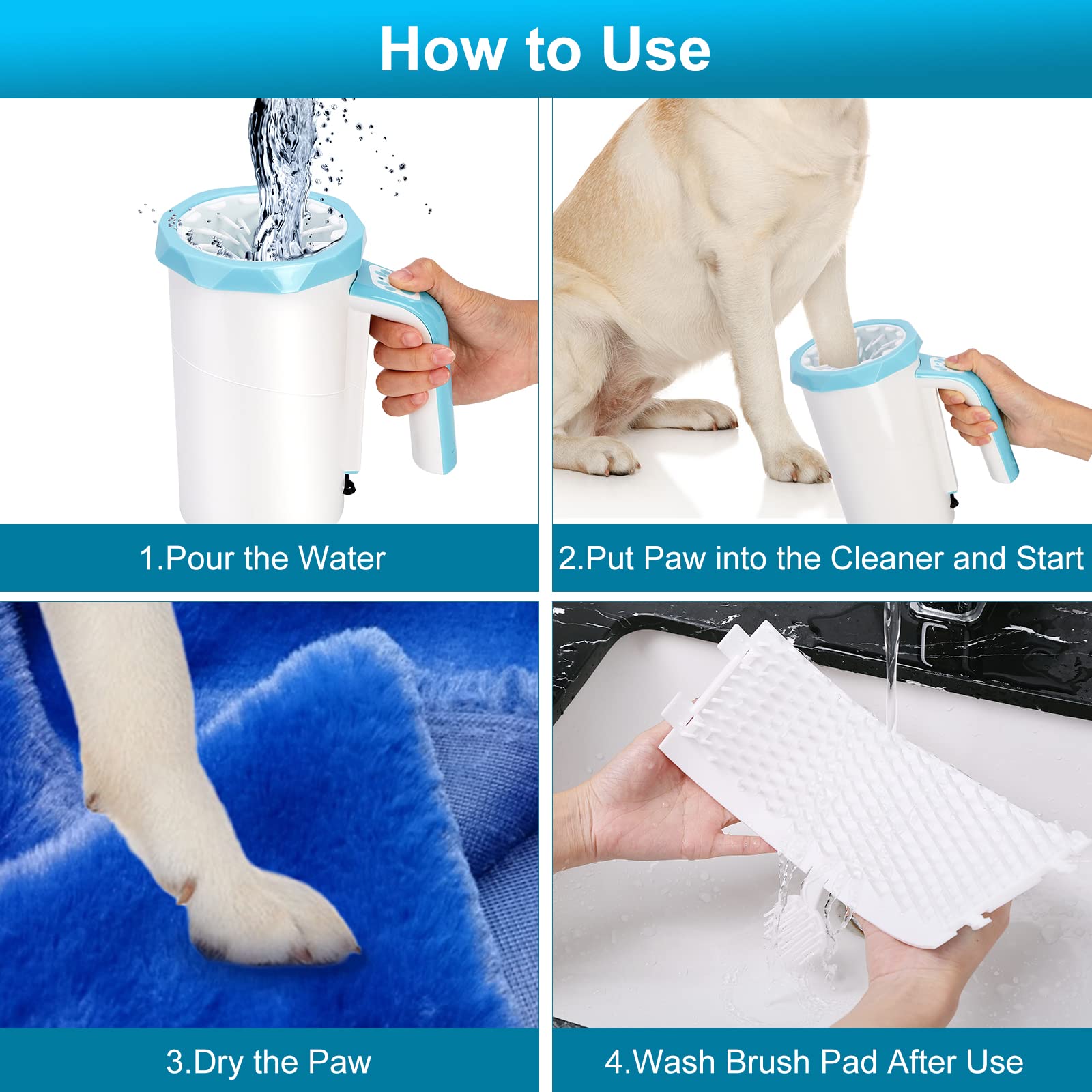 MYPIN full silicone brush at cup bottom for thorough paw cleaning.