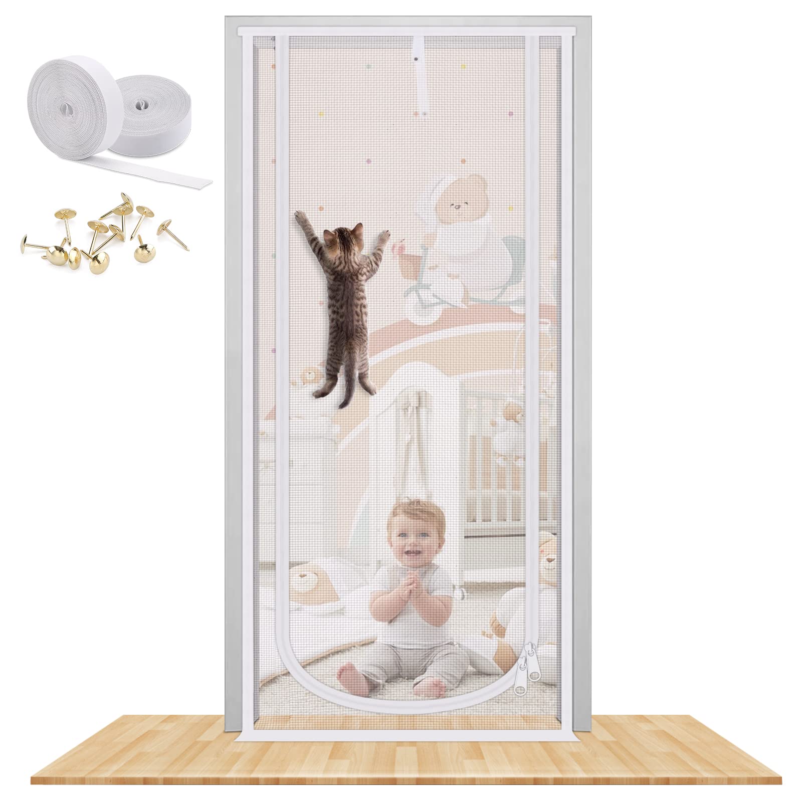 MYPIN reinforced cat screen door 40x84-inch near-installation view for easy fit
