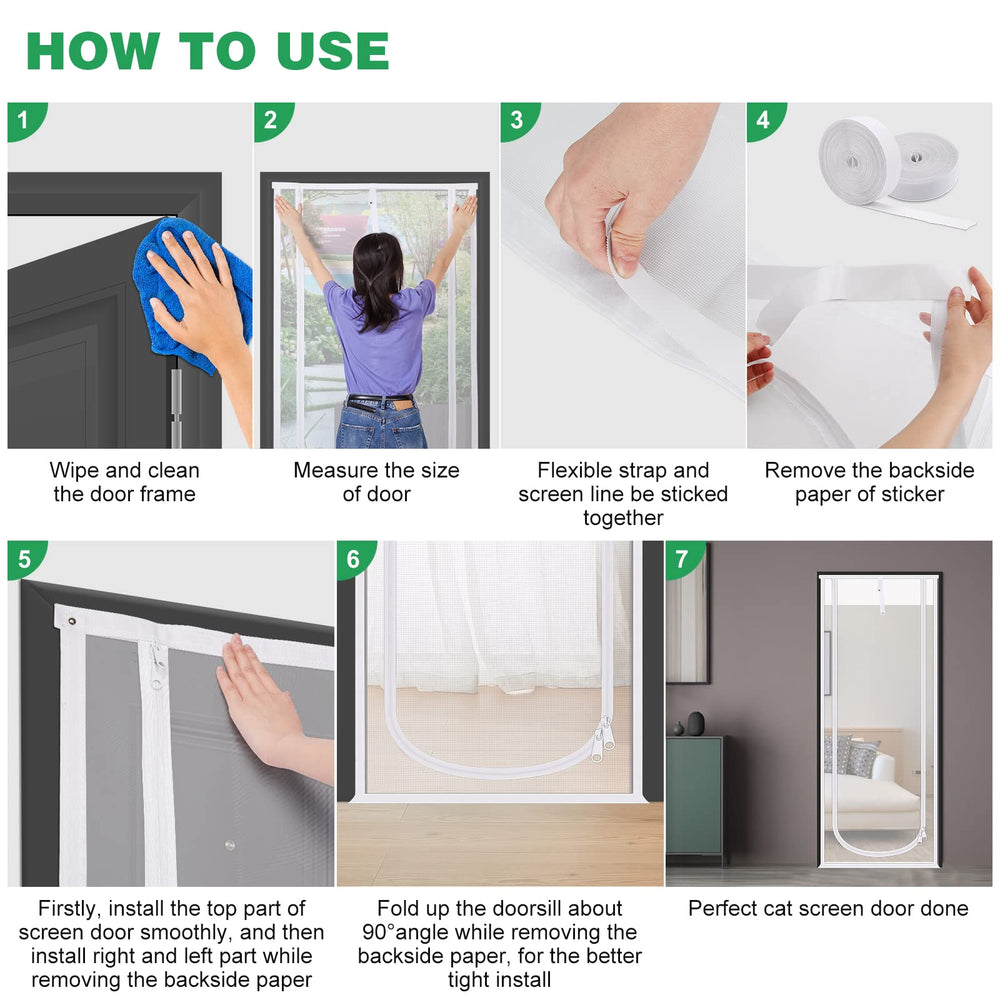 MYPIN white screen door fits standard doors with clear visibility