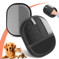 MyPera pet hair remover gloves on hand removing cat hair from clothing.