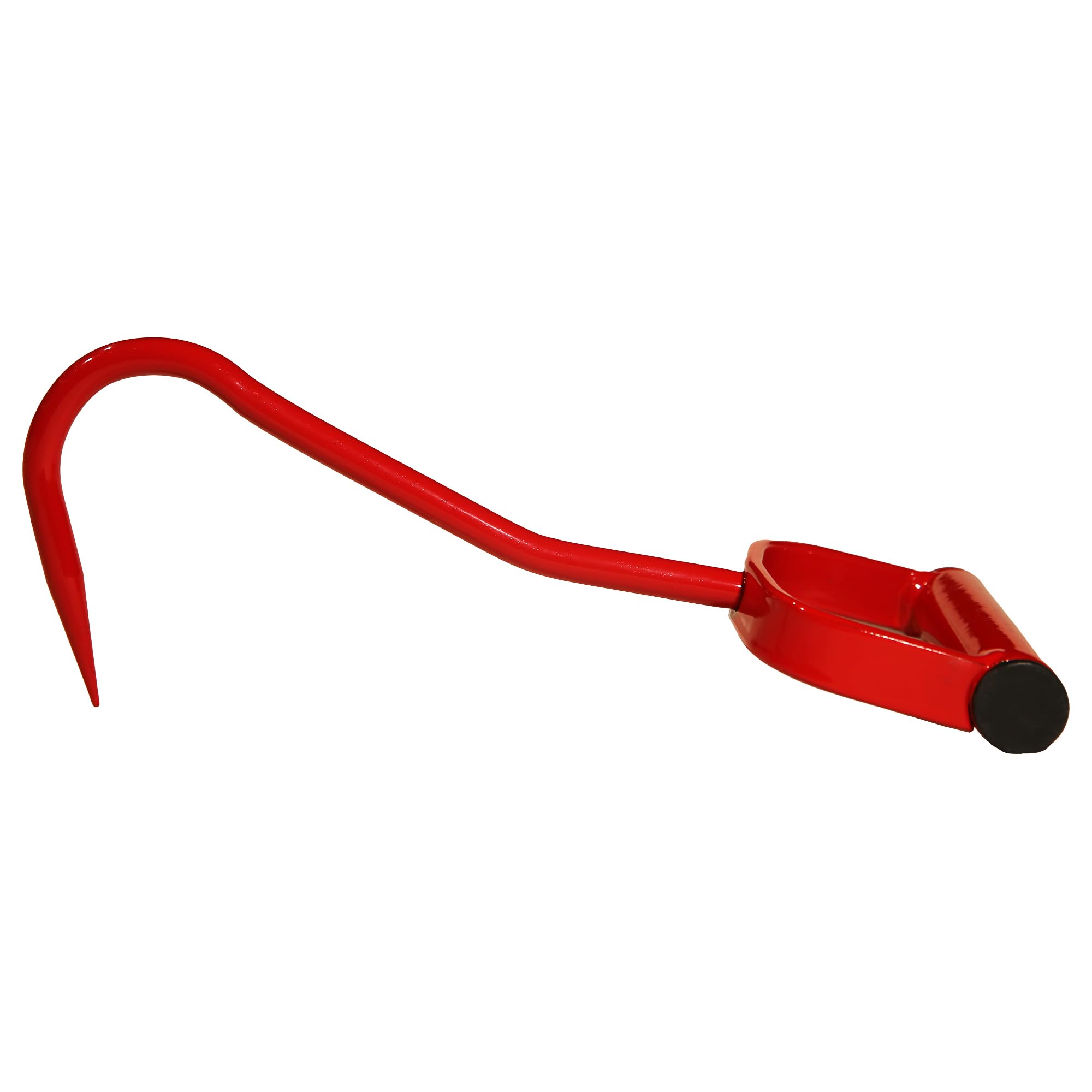Myskuasin red hay hook in use on a farm for safe bale rearrangement