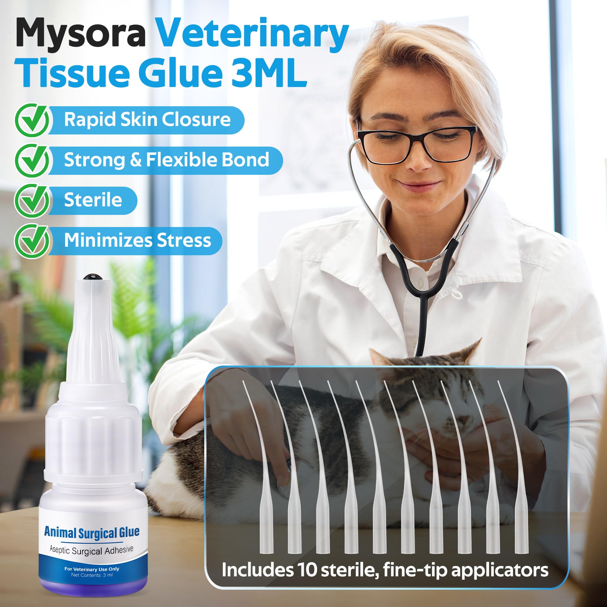 Mysora precision tips array for controlled application on small wounds.