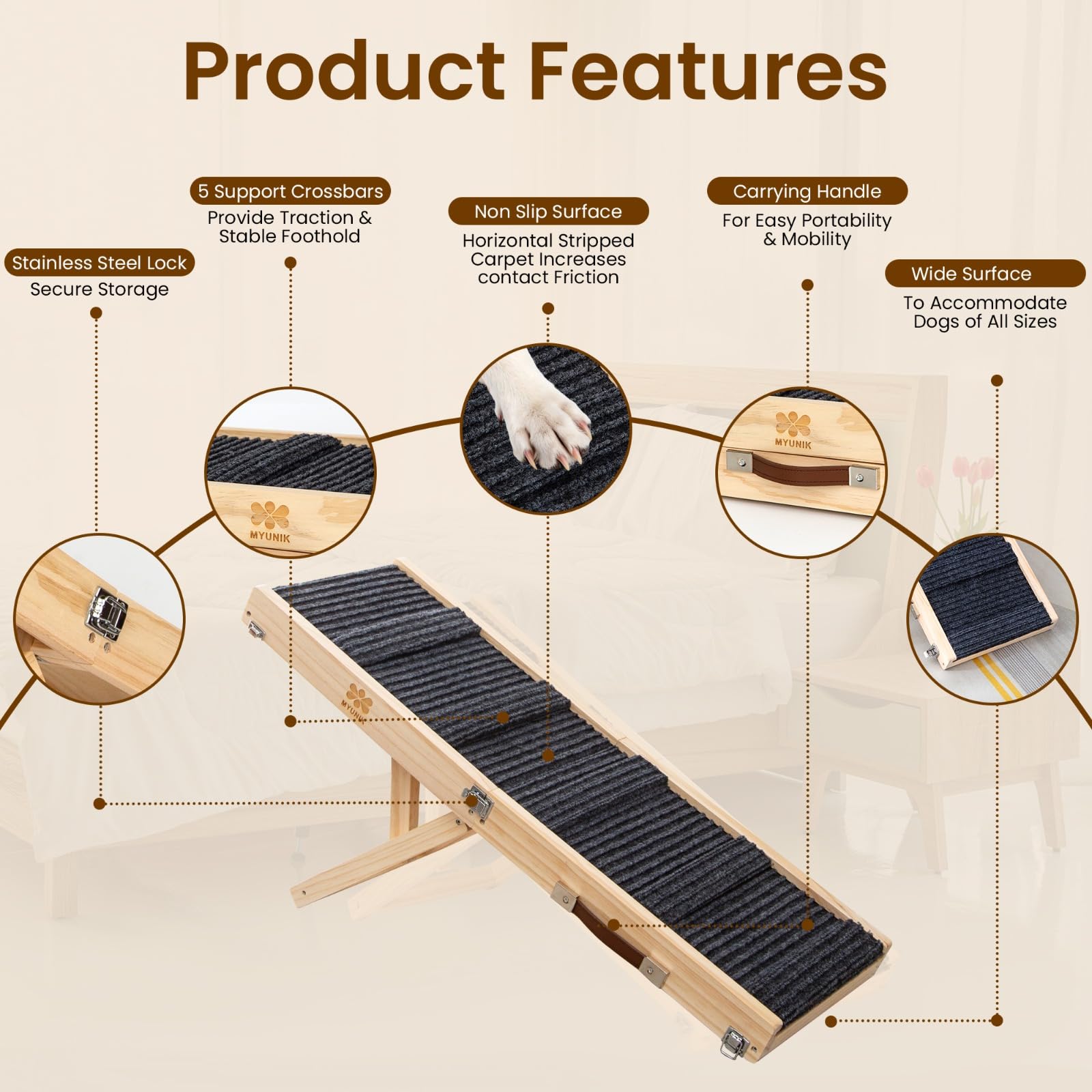 MYUNIK solid wood frame close-up highlights durability and stability for daily use.