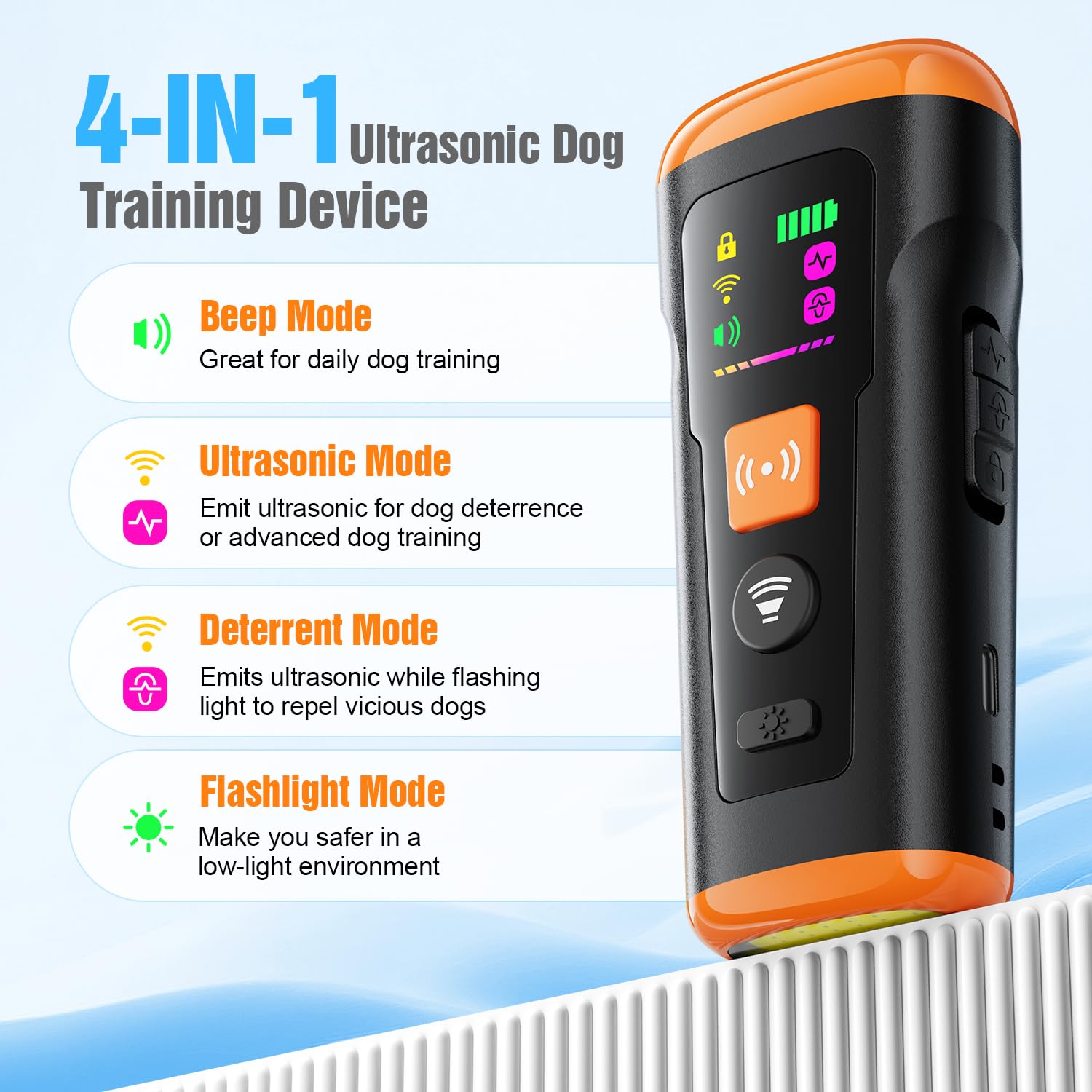 Mzorts dog bark deterrent side view shows ergonomic form for easy handling during training