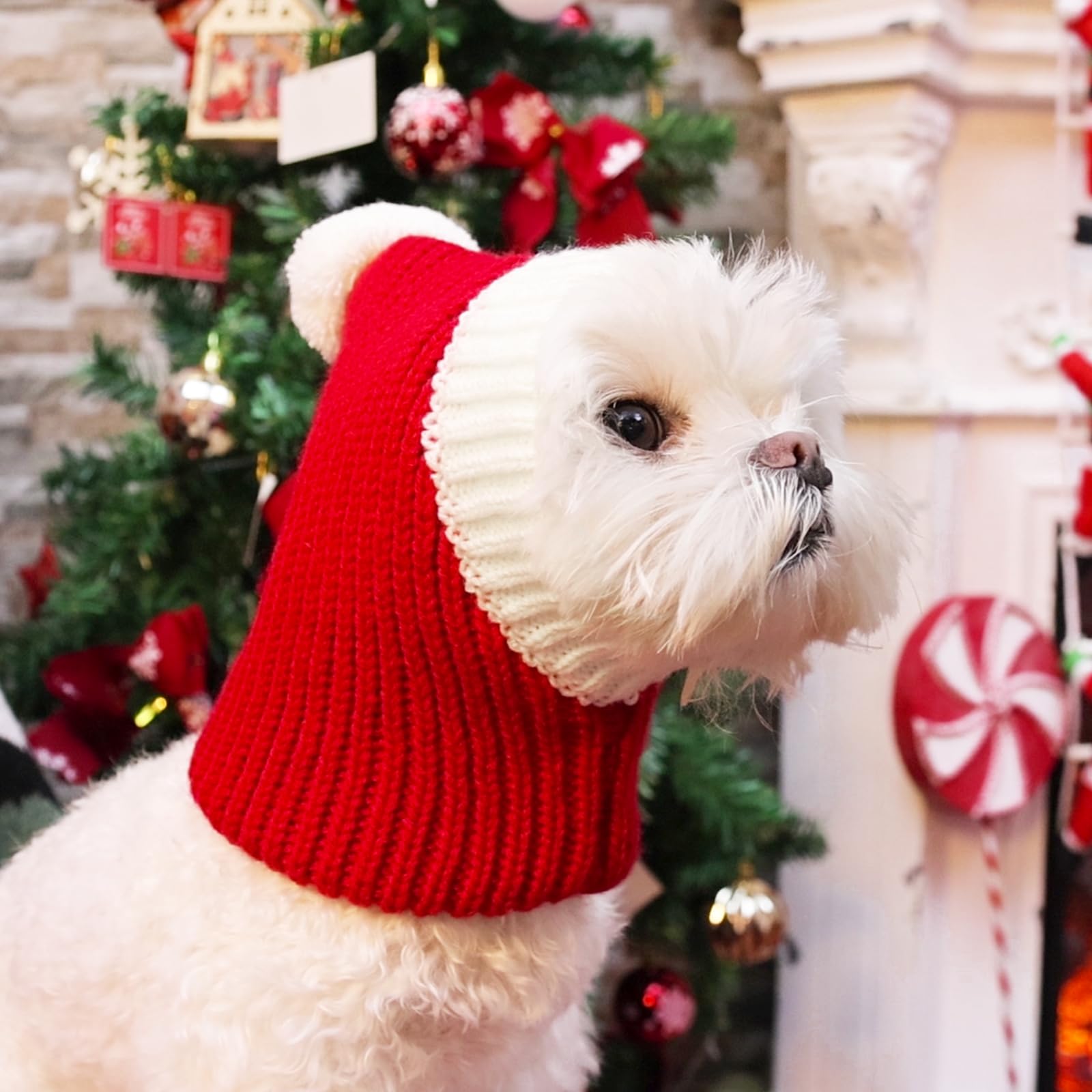 Detalle de pompón en gorro navideño NACOCO para mascota
