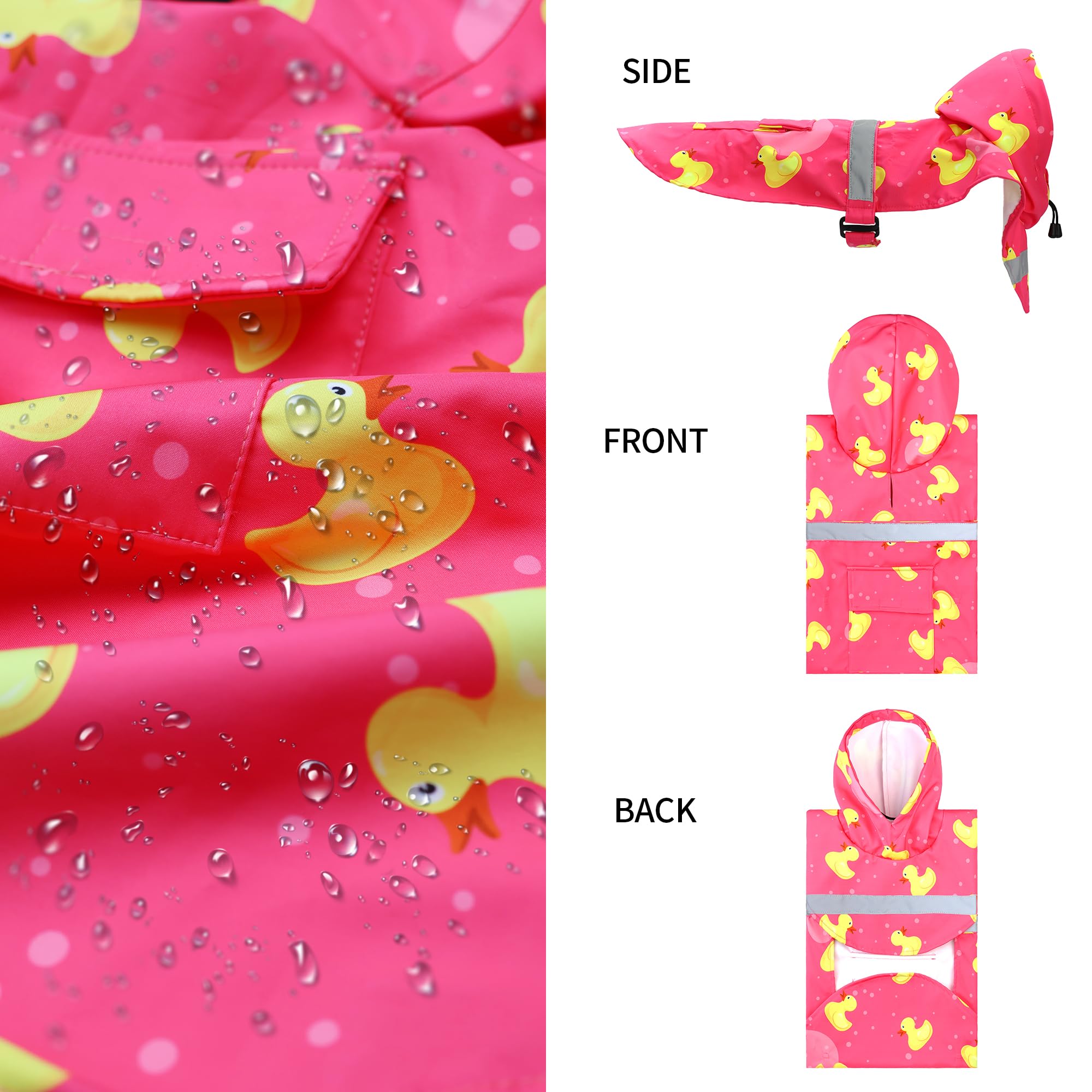 NACOCO dog raincoat features elastic leg straps and belly strap for secure, comfortable fit.