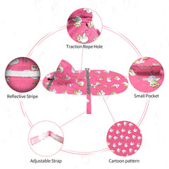 NACOCO dog raincoat with elastic leg straps secures fit during walks.