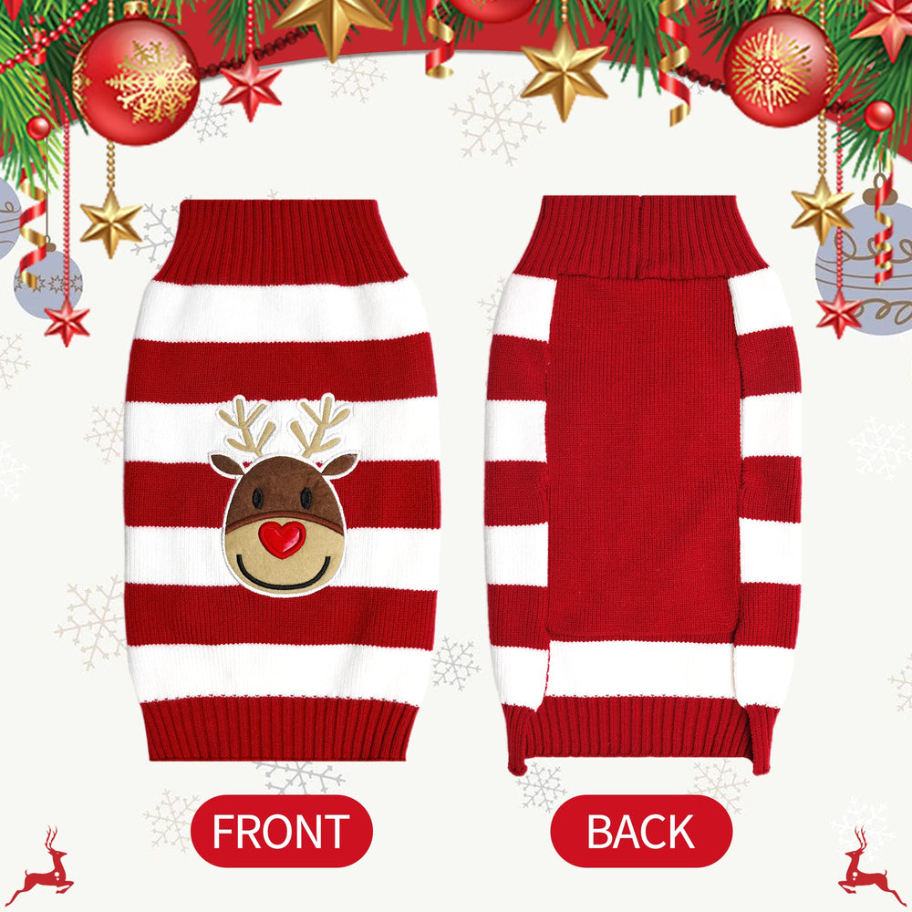 NACOCO dog reindeer sweater red medium back view showcases cozy knit and holiday style.