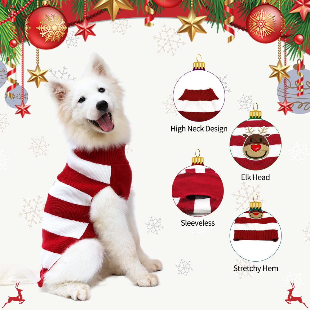 NACOCO dog reindeer sweater red medium fabric close-up highlights acrylic warmth and flexible fit.