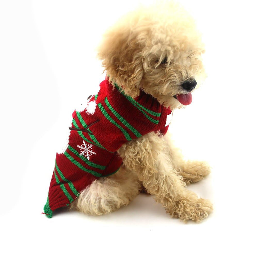 NACOCO dog snow sweater worn as a festive winter outfit.