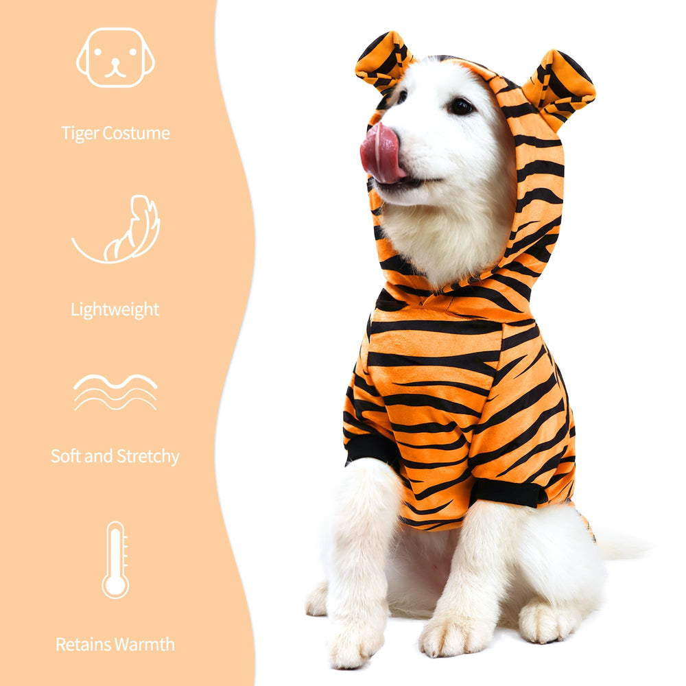 NACOCO dog tiger costume back view orange with comfy fit
