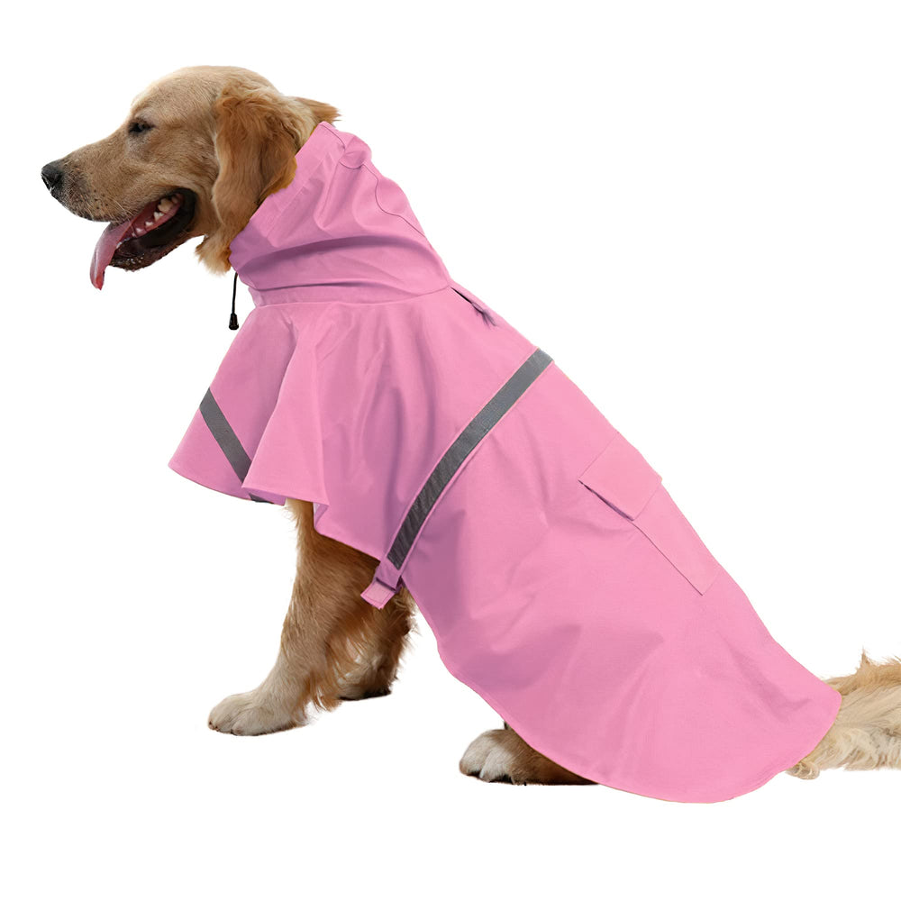 NACOCO large dog raincoat back-length pink shows the coat on a dog for dry outdoor walks