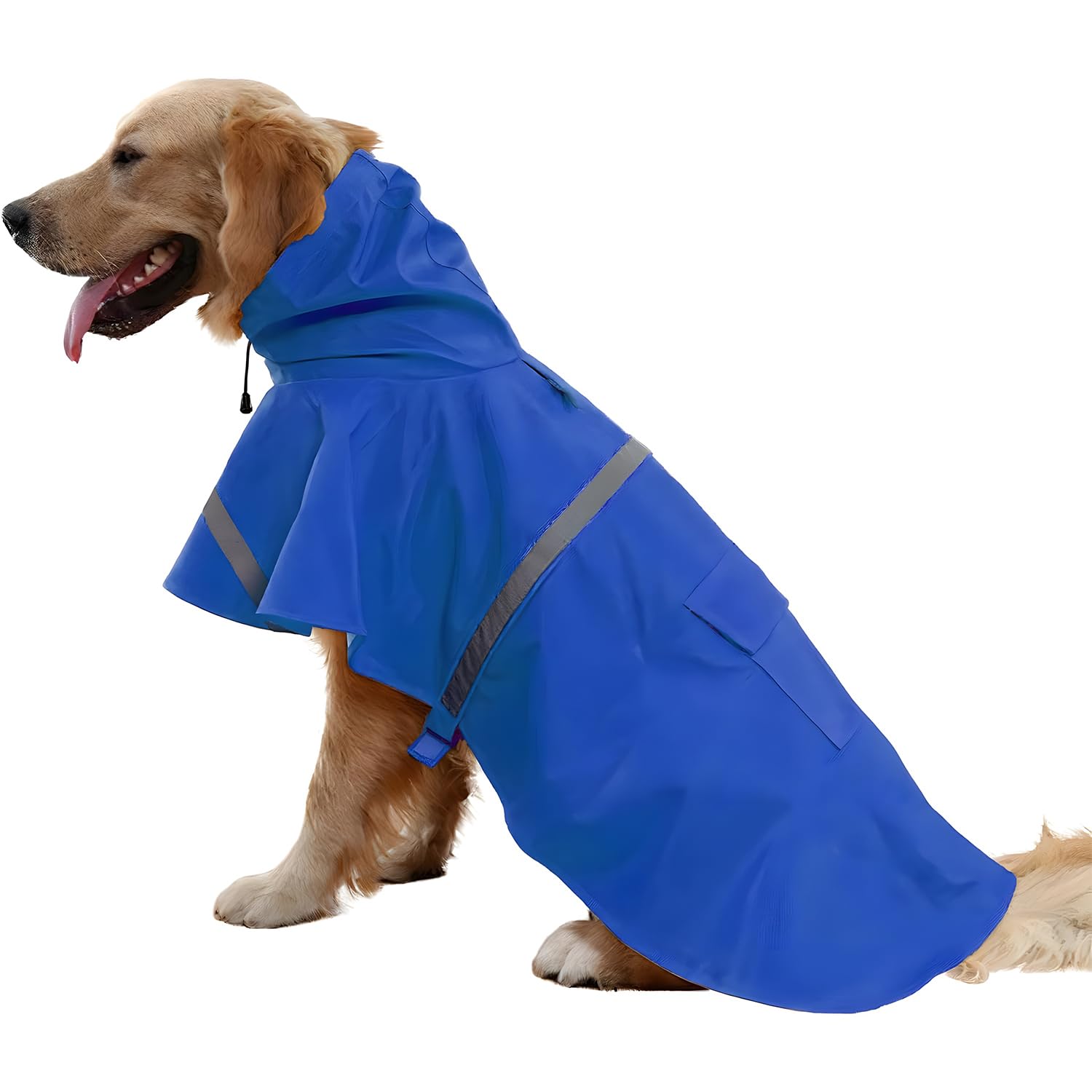 NACOCO large dog raincoat back view shows secure fit and blue color