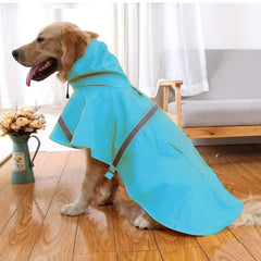 NACOCO large dog raincoat back view in lake blue keeps your pet dry on rainy walks