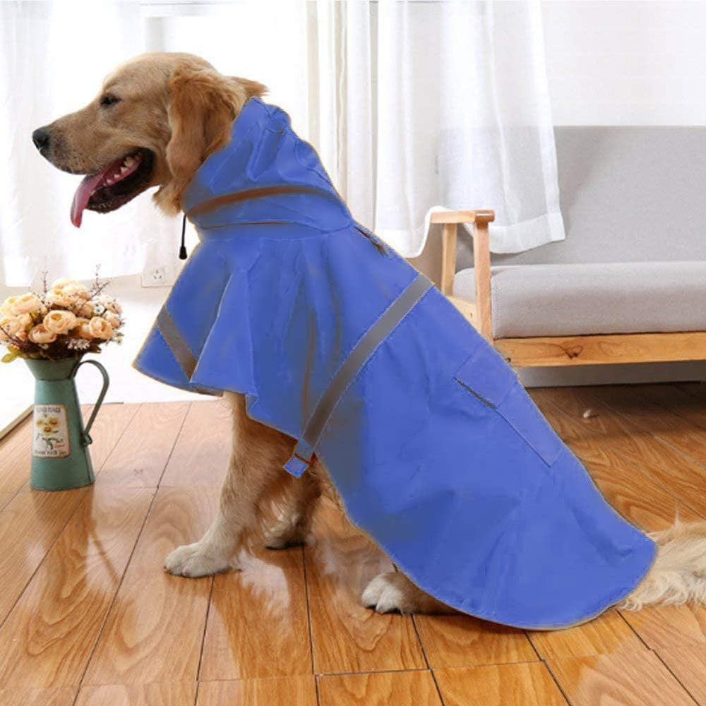 NACOCO large dog raincoat back view showing secure fit for rainy walks