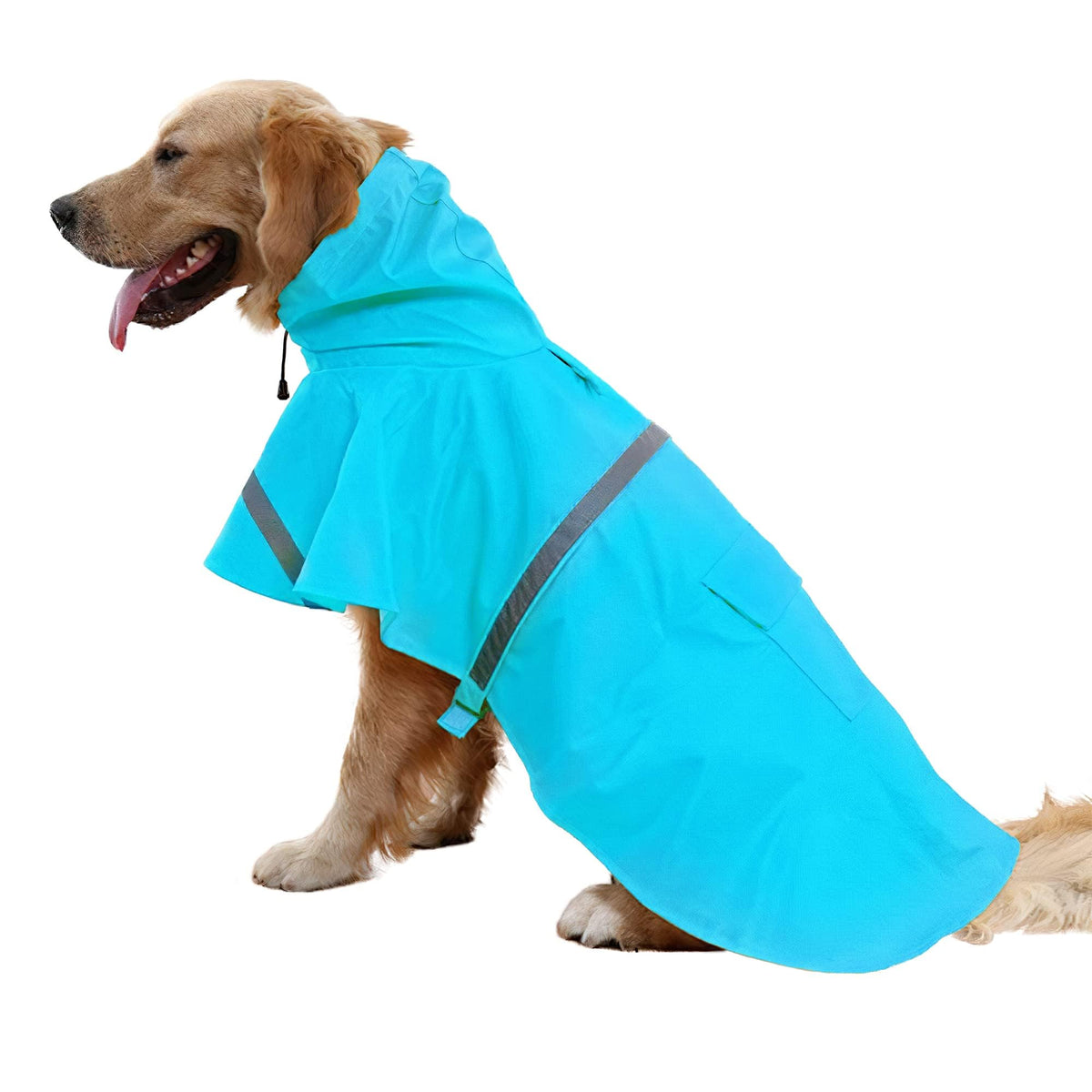 NACOCO large dog raincoat back view shows full coverage for wet walks.