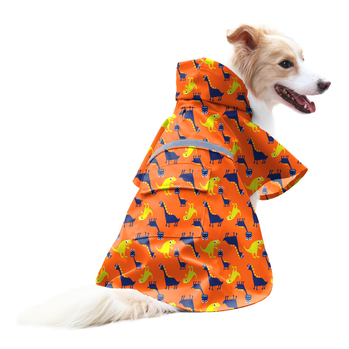 NACOCO large dog raincoat blue dinosaur back view improves nighttime visibility