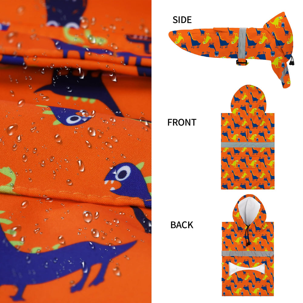 NACOCO blue dinosaur dog raincoat with front hood for rainy walks